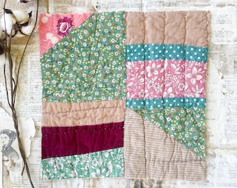 Vintage quiltstuk voor voerzak voor naaien, quilten, junkjournals, textielkunst