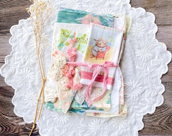 Bundle of Easter rabbit fabrics for journals, slow stitching, textile arts