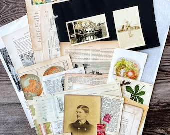 Large vintage and antique ephemera paper pack for journals, collage or mixed media.