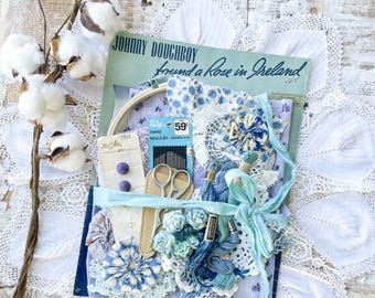 Vintage Embroidery Sewing Kit, Slow Stitch, Junk Journal Supplies, 'A Rose in Ireland'