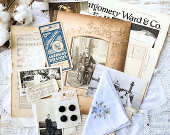 Antique ephemera and photograph bundle for junk journals, collage, mixed media art, Gentleman theme