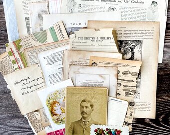 Large vintage and antique ephemera paper pack for journals, collage or mixed media.