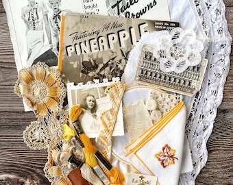 Vintage Needlework J & P Coats Booklet and sewing notions kit in yellow and orange