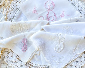 Vintage Embroidered Hankies Set, Pink and White