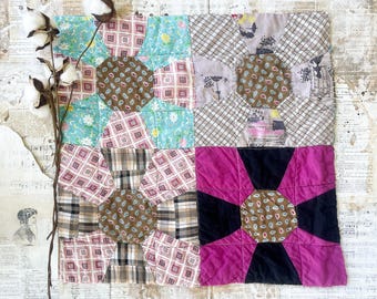 Groot vintage quiltstuk voor een voerzak voor naaien, quilten, junkdagboeken, textielkunst