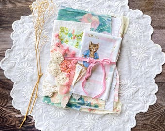 Bundle of Easter rabbit fabrics for journals, slow stitching, textile arts