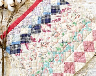 Vintage Feed Sack Quilt Piece, Shabby Cotton Textile Art, Sewing Quilting Supplies