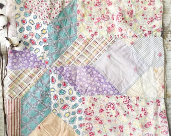 Vintage feed sack quilt piece for sewing, quilting, junk journals, textile arts