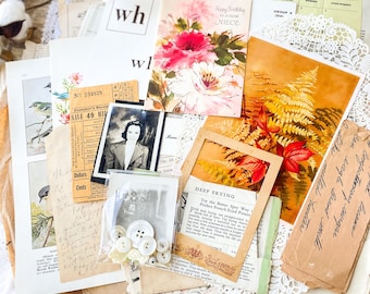 Antique vintage ephemera kit, photographs, for junk journals, collage mixed media art.