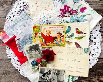 Vintage Fabric Bundle for Journals, Slow Stitch, Textile Arts, Sewing Susan