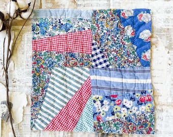 Vintage quiltstuk voor voerzak voor naaien, quilten, junkjournals, textielkunst