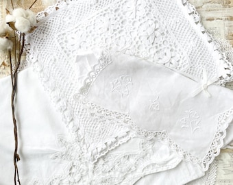 Vintage Battenberg Lace Trio: Table Runner, Sham, Tissue Cover, Shabby Chic