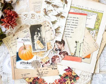 Large vintage ephemera pack, Golden Harvest kit, junk journals, collage, mixed media art