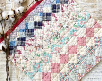 Vintage Feed Sack Quilt Piece, Shabby Cotton Textile Art, Sewing Craft Supply