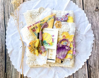 Vintage Easter quilt fabric bundle, feedsack cottons, sewing, slow stitch, textile arts