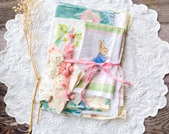 Bundle of Easter rabbit fabrics for journals, slow stitching, textile arts