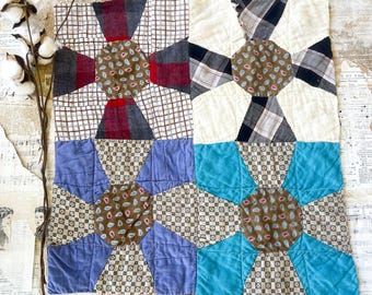 Groot vintage quiltstuk voor een voerzak voor naaien, quilten, junkdagboeken, textielkunst