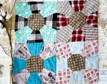 Groot vintage quiltstuk voor een voerzak voor naaien, quilten, junkdagboeken, textielkunst