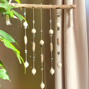 Bohemian mobile made of wood, Suncatcher crystal and natural Indian Agate stones - Entirely natural - Hanging decoration - Home Decor