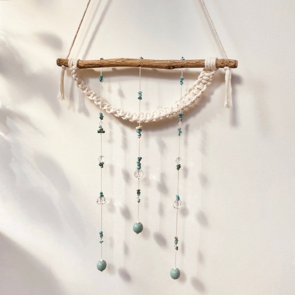 Mobile Bohème en bois, cristal Suncatcher et pierres naturelles "Turquoise" - Décoration à suspendre - Home Decor