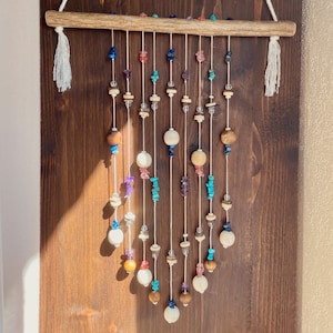 Bohemian mobile made of wood, Suncatcher crystal and natural Indian Agate stones - Entirely natural - Hanging decoration - Home Decor