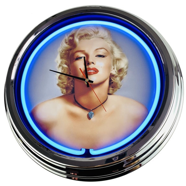 Marylin Monroe Grande horloge néon 17" pouces (N-0454) Horloge murale rétro dans le style des années 50