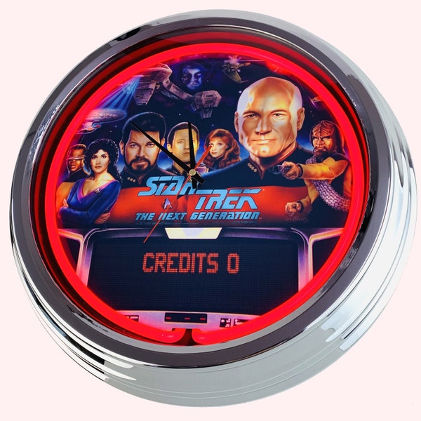 Pinball Star Trek The Next Generation Williams 1993 Large Neon Clock 17" Inch (N-0760) Retro wall clock in 50's style