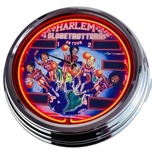 Pinball Harlem Globetrotters Bally 1979 Large Neon Clock 17" Inch (N-0586) Retro wall clock in 50's style