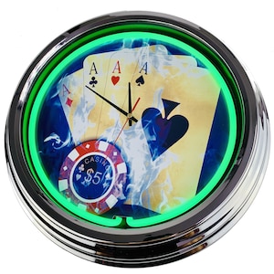 Gamble Casino Game Room Large Neon Clock 17&quot; Inch (N-0425) Retro wall clock in 50&#39;s style