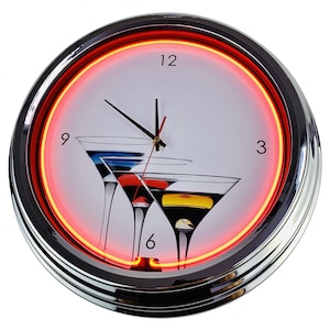 Aperitif Glass Neon Clock 17&quot; inch (N-0307) Retro Wall Clock in 50&#39;s Style