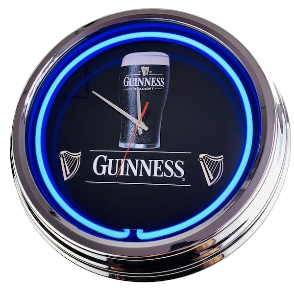 Guinness Large Neon Clock 17" Inch (N-0274) Retro wall clock in 50's style