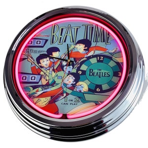 Flipper Beat Time Williams 1967 Große Neon-Uhr 17" Zoll (N-0564) Retro Wanduhr im 50's Style