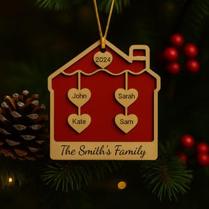 Personalised Family Christmas Ornament – Custom Family Name Tree Decoration | Family of 2,3, 4, 5, or 6, 7,8,9,10 Ornament | Family Ornament