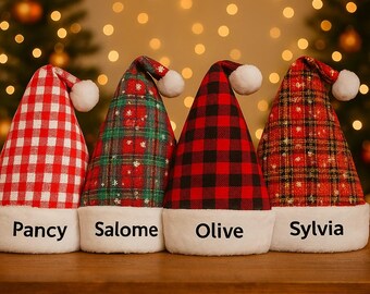サンタ帽子、クリスマス帽子、ユニークなホリデー帽子、クリスマスギフト、冬用帽子、新生児、大人、子供用の帽子、お祝いのチェック柄クリスマス帽子