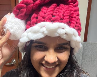 Knitted Santa Hat, Christmas Hat, Knitted Chunky Holiday Hat, Christmas Gift, Crochet Hat, Winter Hat, Hat for newborn, adult & Child