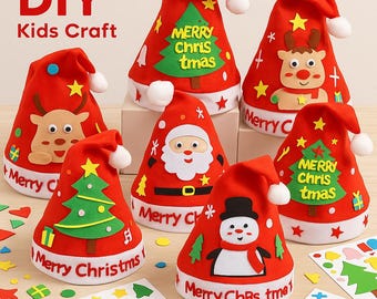 Christmas Craft for Kids (2pack), Holiday Activity Kit, DIY Santa Hat,Gifts for Children Parties, Easy Craft Kits Kids, Activity Craft Kit