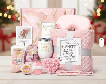 11-Piece Self Care Gift Box, Pink Pamper Package with Blanket and Spa Essentials