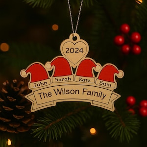 Personalised Family Christmas Ornament – Custom Family Name Tree Decoration | Family of 2,3, 4, 5, 6, 7 or 8 Ornament | Family Ornament