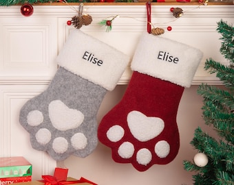 Personalized Paw Christmas Stocking, Fleece Pet Stocking