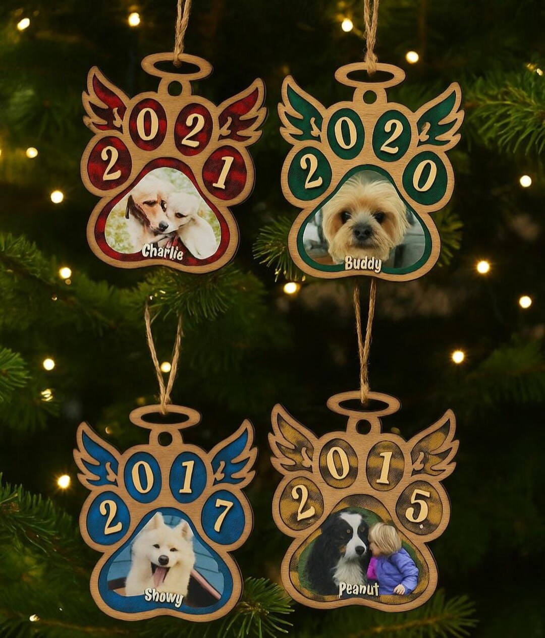 Pet Memorial Christmas Ornament – Angel Paw Print With Name | Dog Cat ...