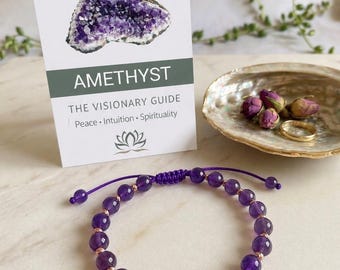6mm Amethyst Crystal Bracelet, Purple Natural Gemstone, February Birthstone Gift for Her
