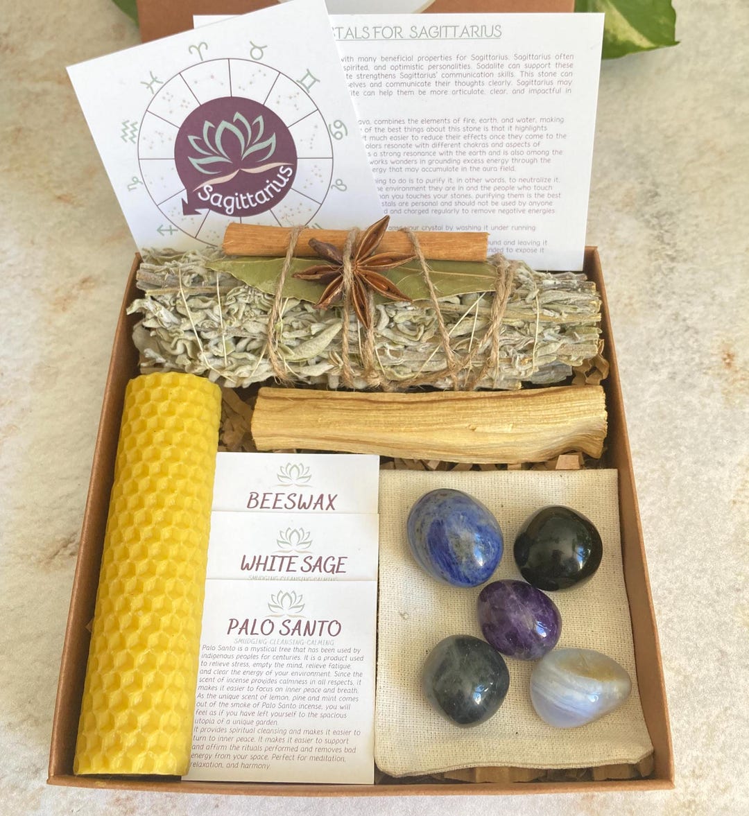 Sagittarius Zodiac Crystal Set, Astrology Gift Box With Sage, Palo ...