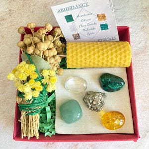 Abundance Crystal Set, Wealth Crystals, Money Manifestation Kit, Citrine, Pyrite, Aventurine, Malachite, Prosperity Stones, Success Crystals