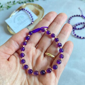 Natural Amethyst Crystal Bracelet, 6mm Healing Gemstone Jewelry,  Intuition & Protection Energy Bracelet , Minimalist Purple Bead Bracelet