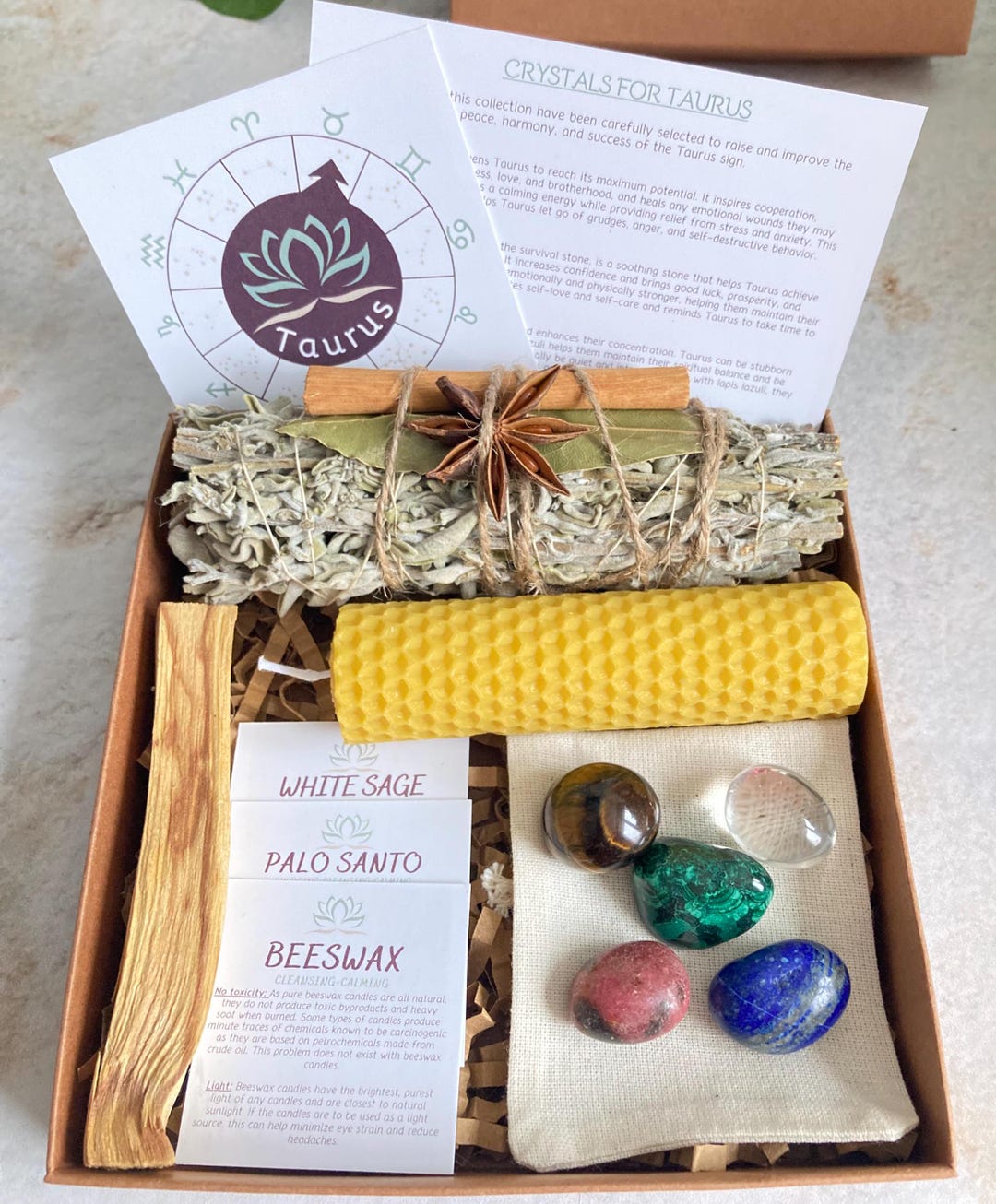 Taurus Zodiac Crystal Gift Set, Healing Stones, Sage, Palo Santo - Etsy