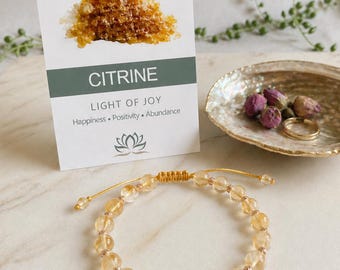 6mm Citrine Crystal Bracelet, Yellow Natural Gemstone, Radiant Abundance Gift for Her
