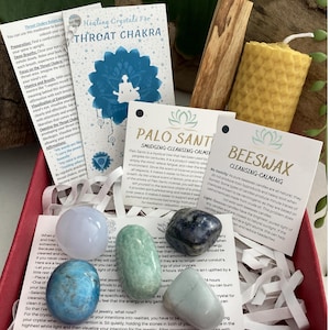 Throat Chakra Energy Healing Kit, Communication and Self-Expression Stones for Chakra Balance, Metaphysical Crystals, Chakra Meditation