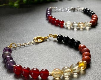 Hand-Assembled Aries Zodiac Gemstone Bracelet, Astrology Crystal Jewelry