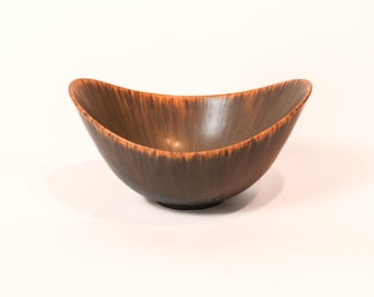 Gunnar Nylund ARO Brown-Orange Haresfur Stoneware Bowl – Rörstrand, Swedish Mid-Century Modern