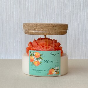Neroli Handmade Candle - Soy Wax with Peony Flower, Grasse Fragrance, 50h diffusion
